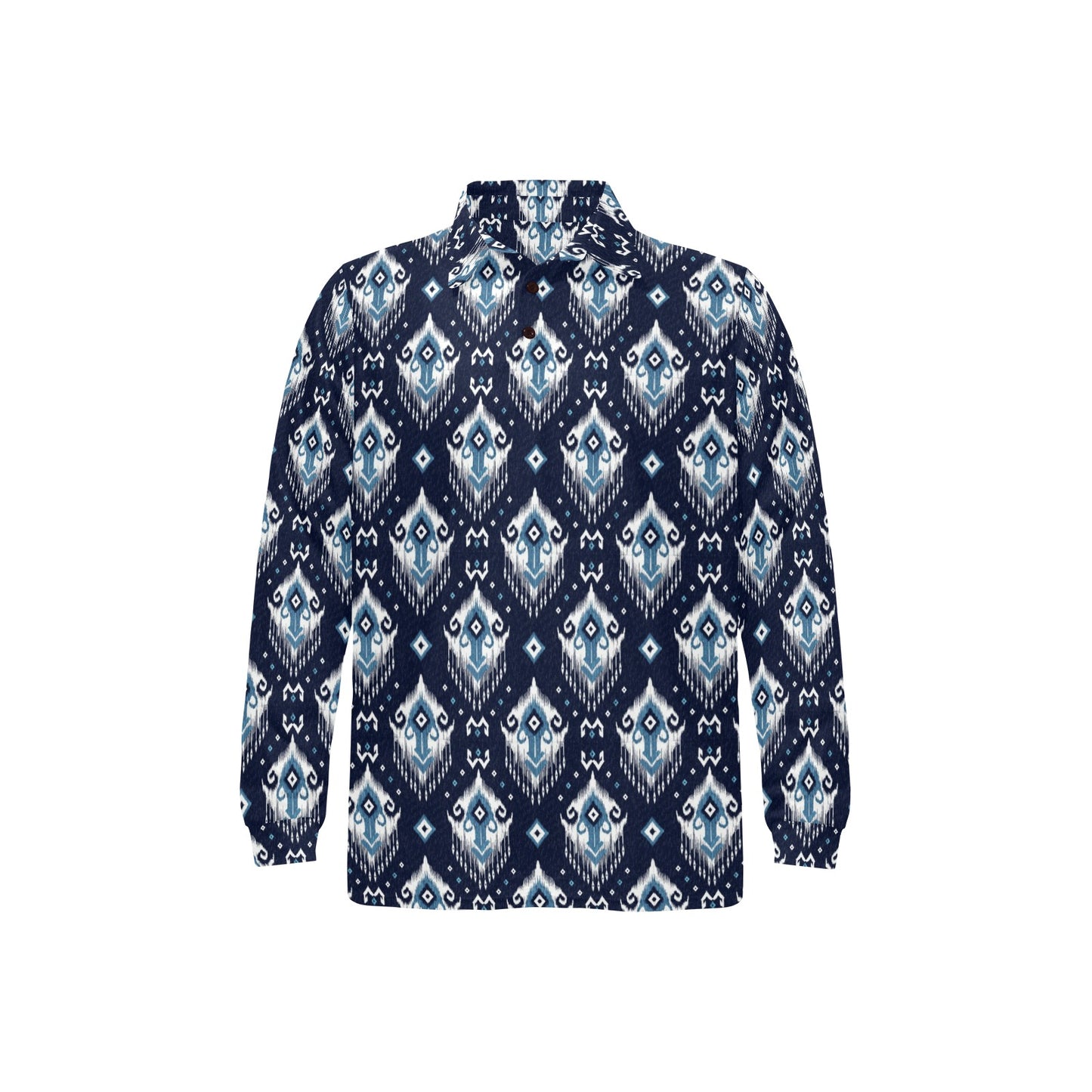 Ethnic Ornament Print Pattern Long Sleeve Polo Shirt For Men's