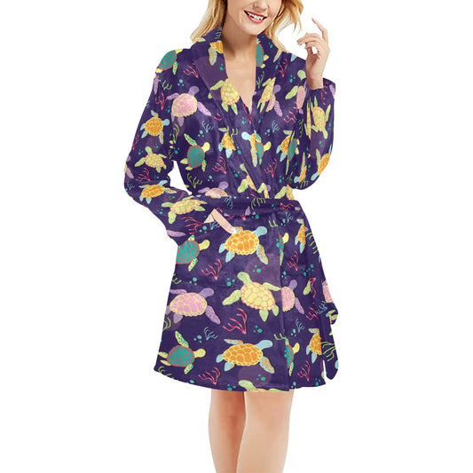 Sea Turtle Color Smile Women's Fleece Robe