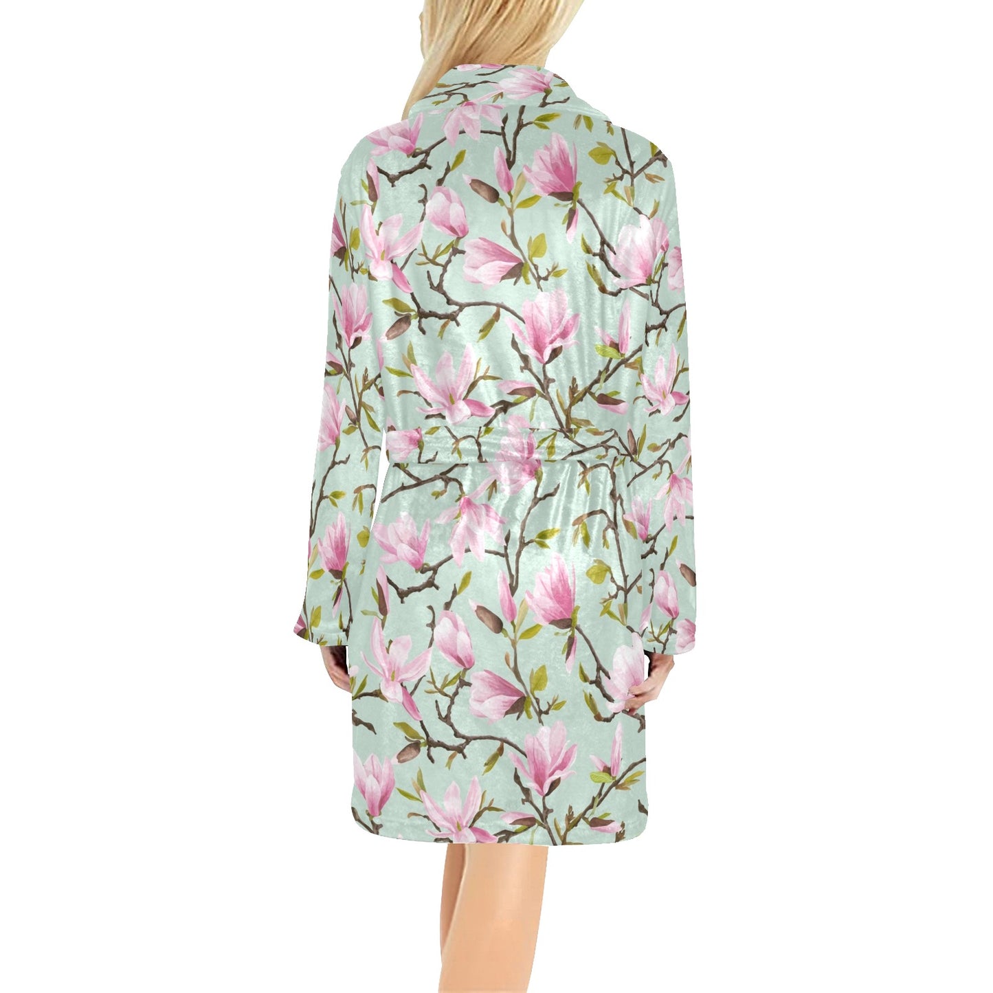 Magnolia Pattern Print Design MAG04 Women's Fleece Robe