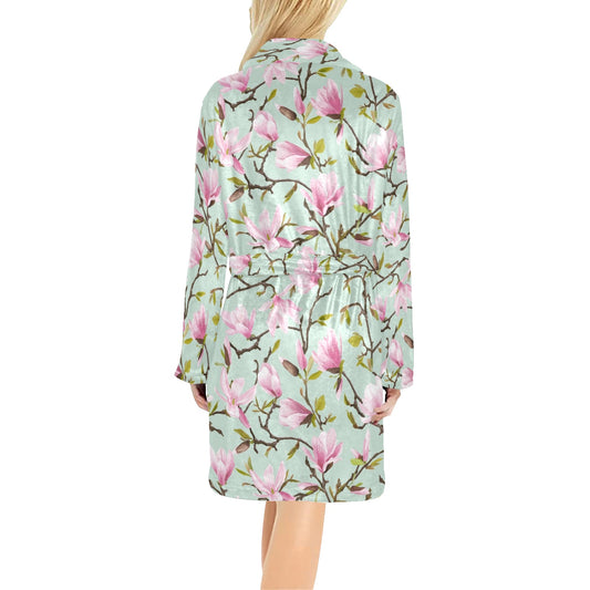 Magnolia Pattern Print Design MAG04 Women's Fleece Robe