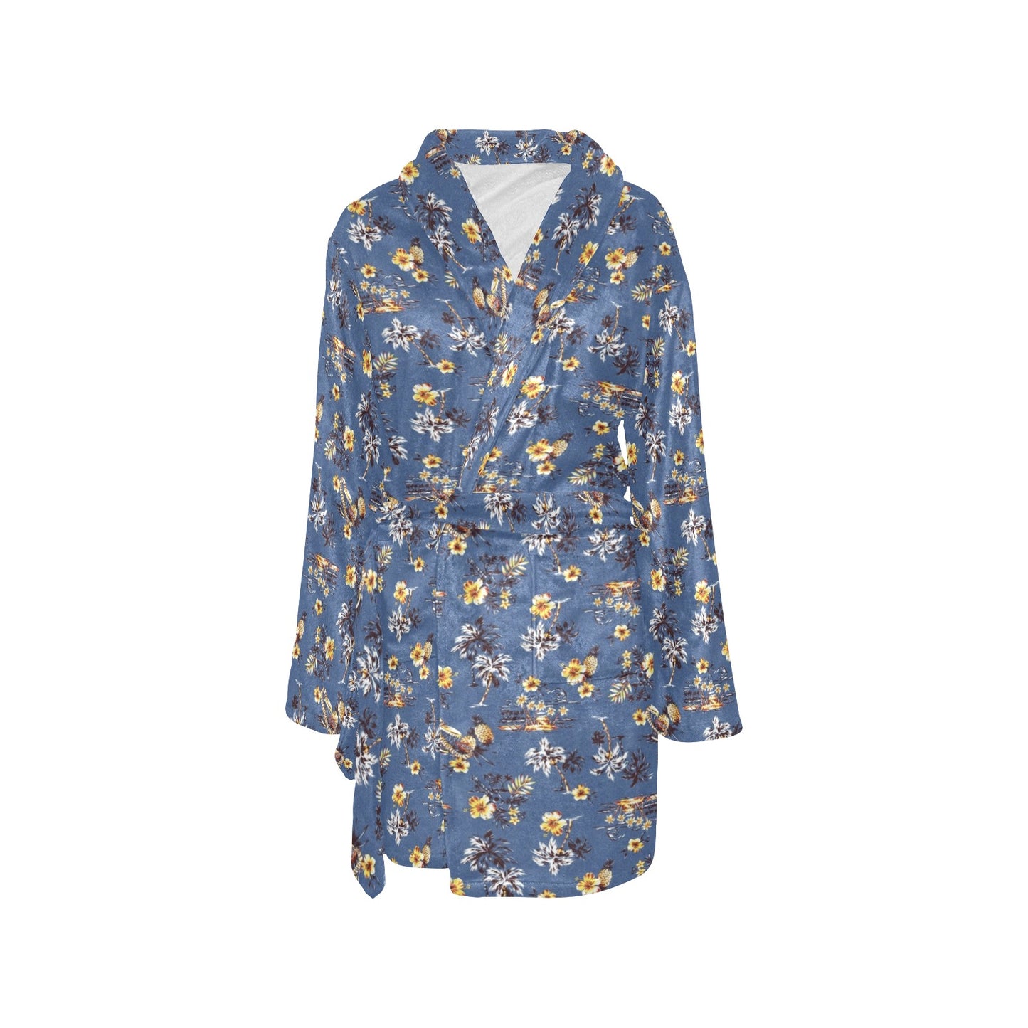 Hawaiian Flower Blue Print Women's Fleece Robe