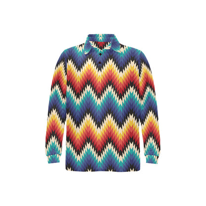 Tribal Aztec Long Sleeve Polo Shirt For Men's