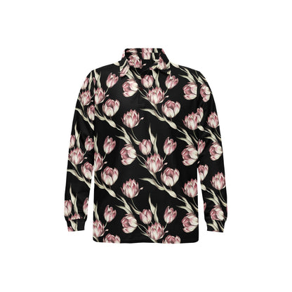 Tulip Pink Pattern Print Design TP02 Long Sleeve Polo Shirt For Men's