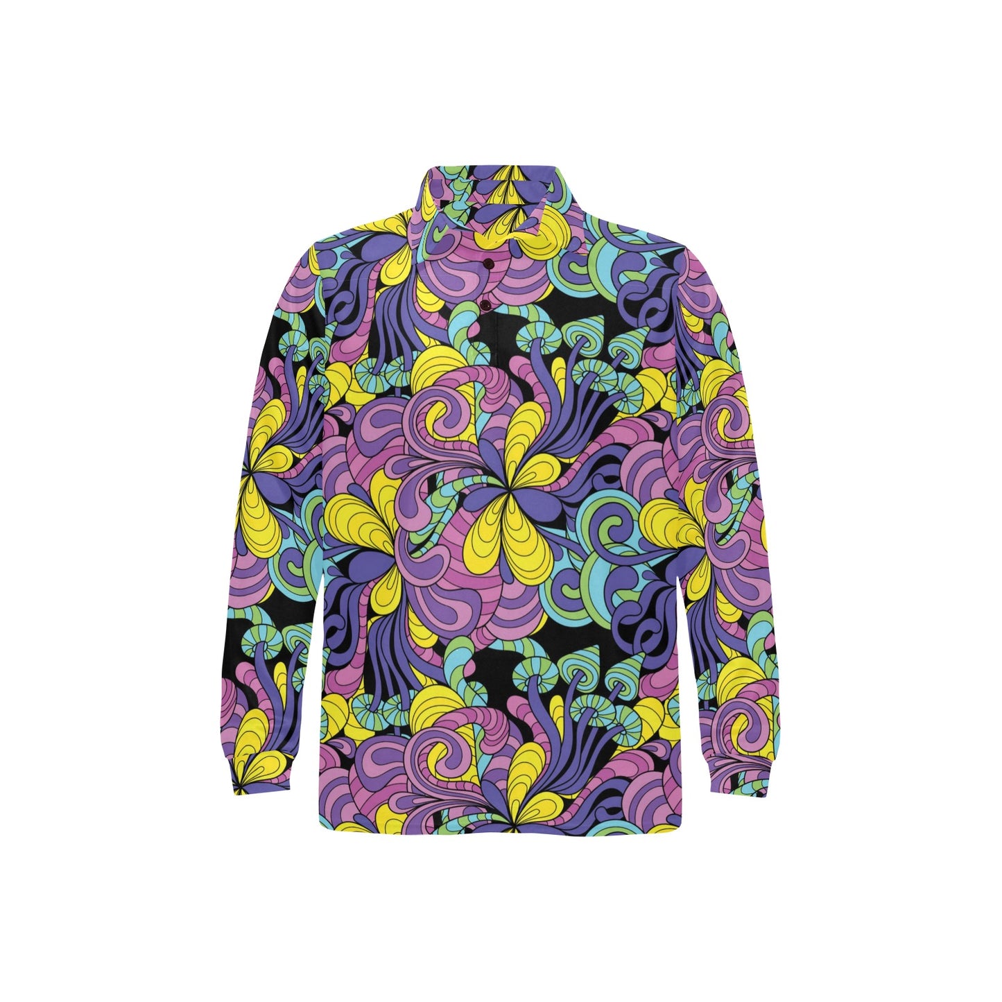 Psychedelic Pattern Print Design A04 Long Sleeve Polo Shirt For Men's