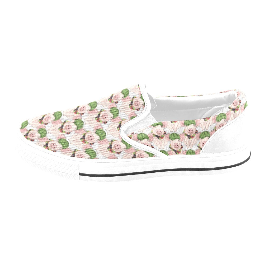 Pig Print Design LKS403 White Slip Ons Canvas Women's Shoes