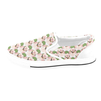 Pig Print Design LKS403 White Slip Ons Canvas Women's Shoes