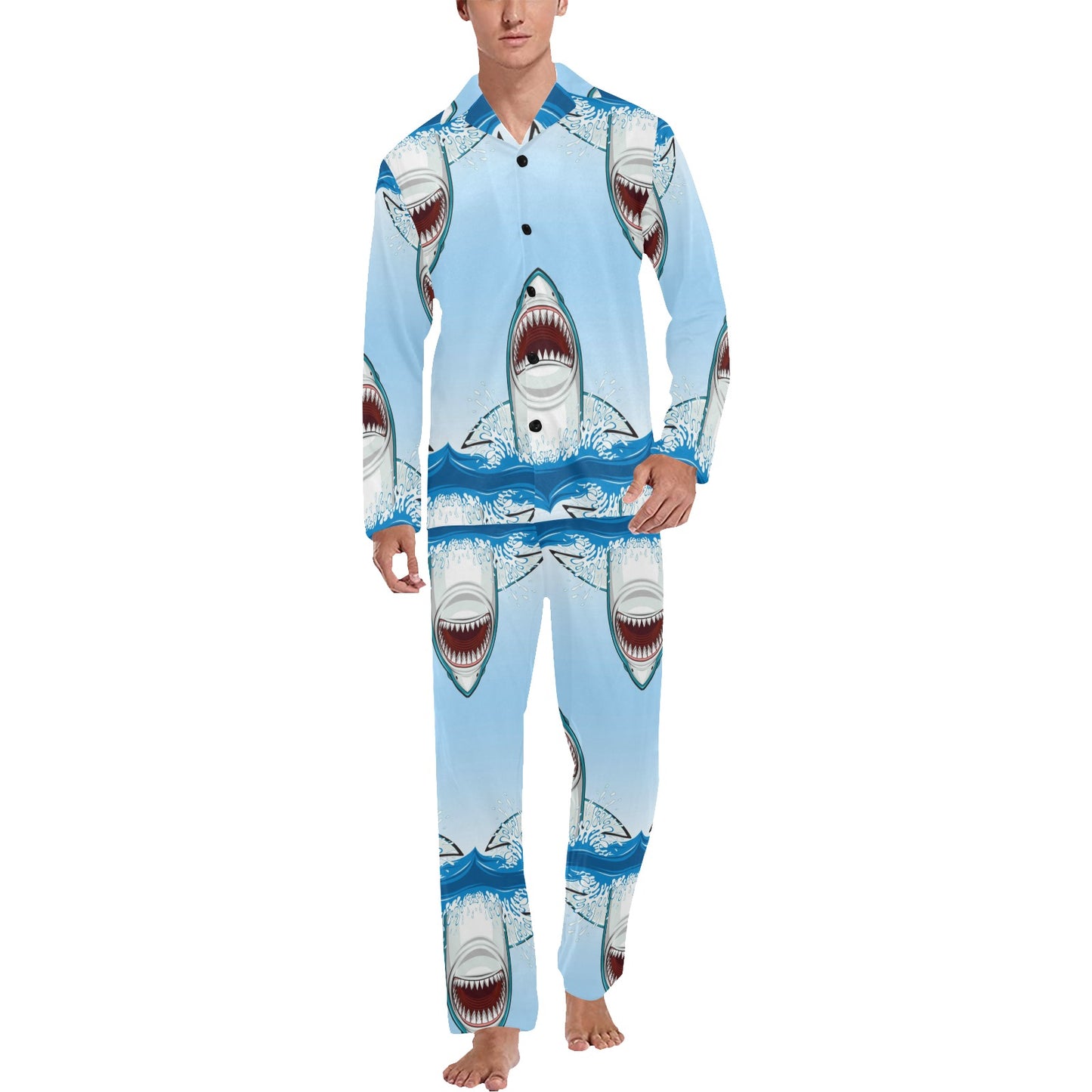 Shark Bite Men's Long Pajama Set