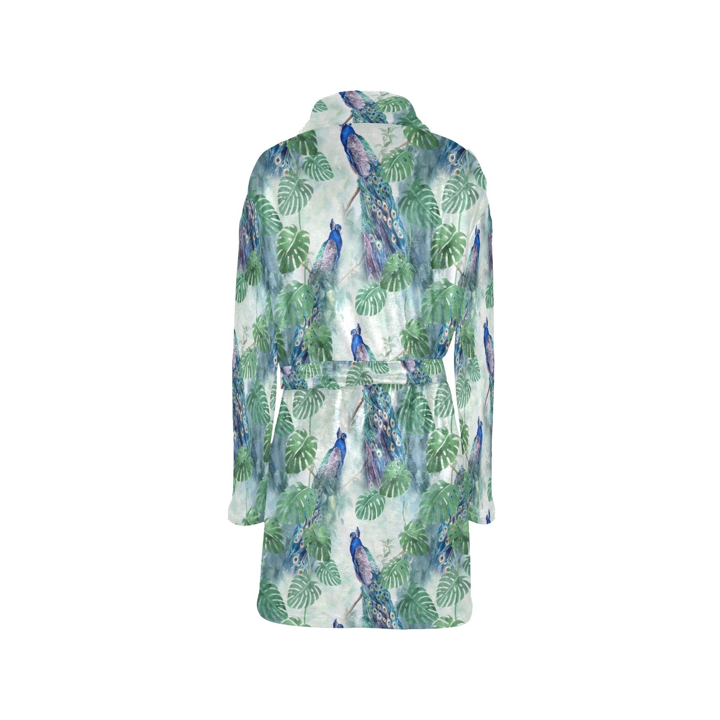 Peacock Pattern Print Design A02 Women's Fleece Robe