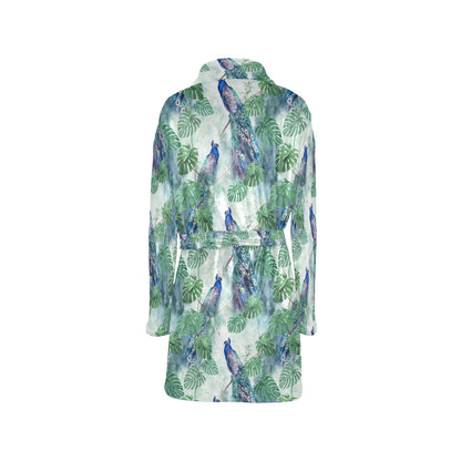 Peacock Pattern Print Design A02 Women's Fleece Robe