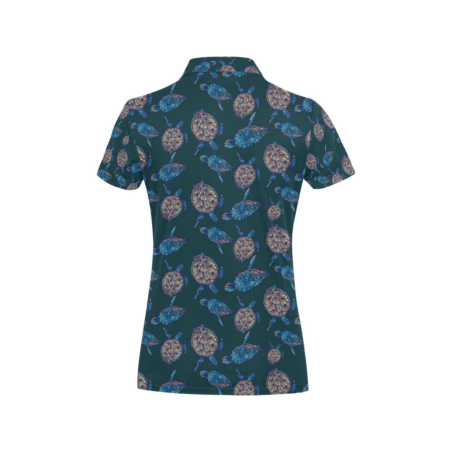 Sea Turtle Hand Drawn Blue Print Women's Polo Shirt