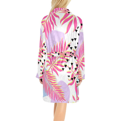 Pink Tropical Palm Leaves Women's Fleece Robe
