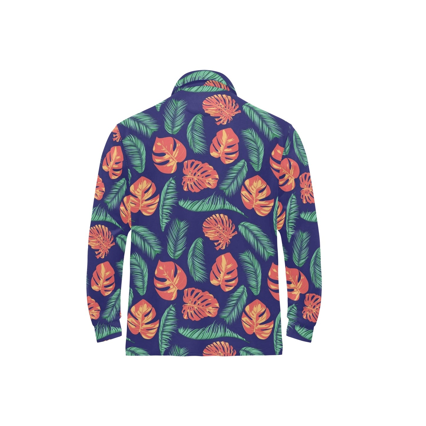 Palm Leaves Pattern Print Design PL011 Long Sleeve Polo Shirt For Men's