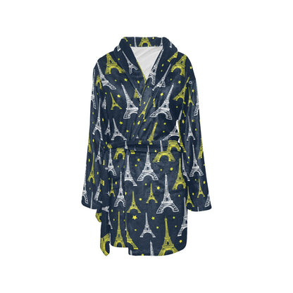 Eiffel Tower Star Print Women's Fleece Robe