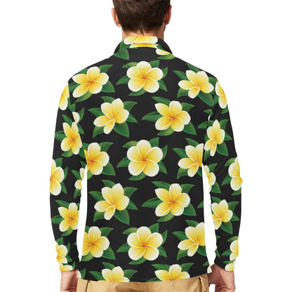 Plumeria Pattern Print Design A03 Long Sleeve Polo Shirt For Men's