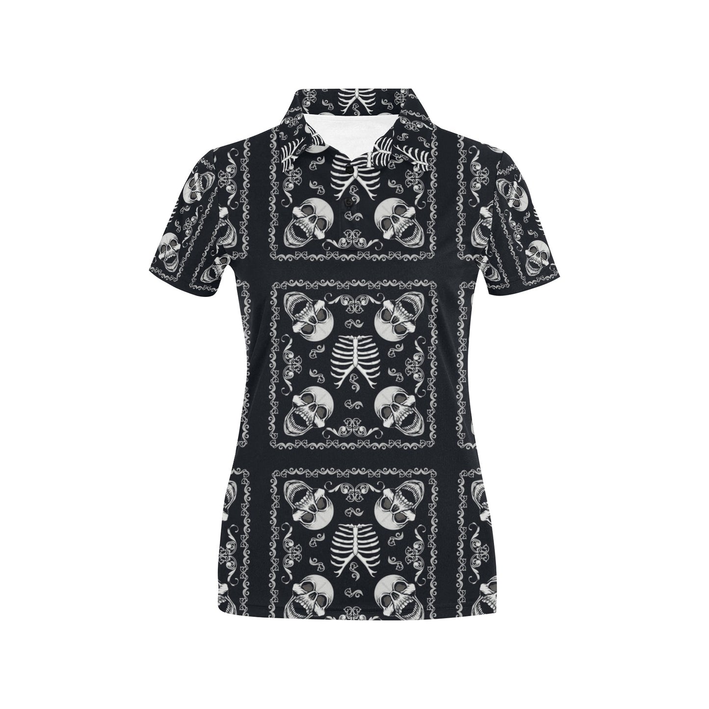 Bandana Skull Black White Print Design LKS306 Women's Polo Shirt