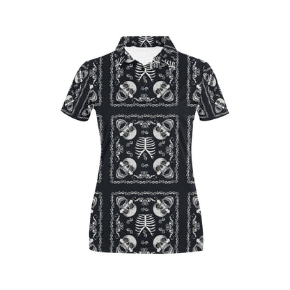 Bandana Skull Black White Print Design LKS306 Women's Polo Shirt