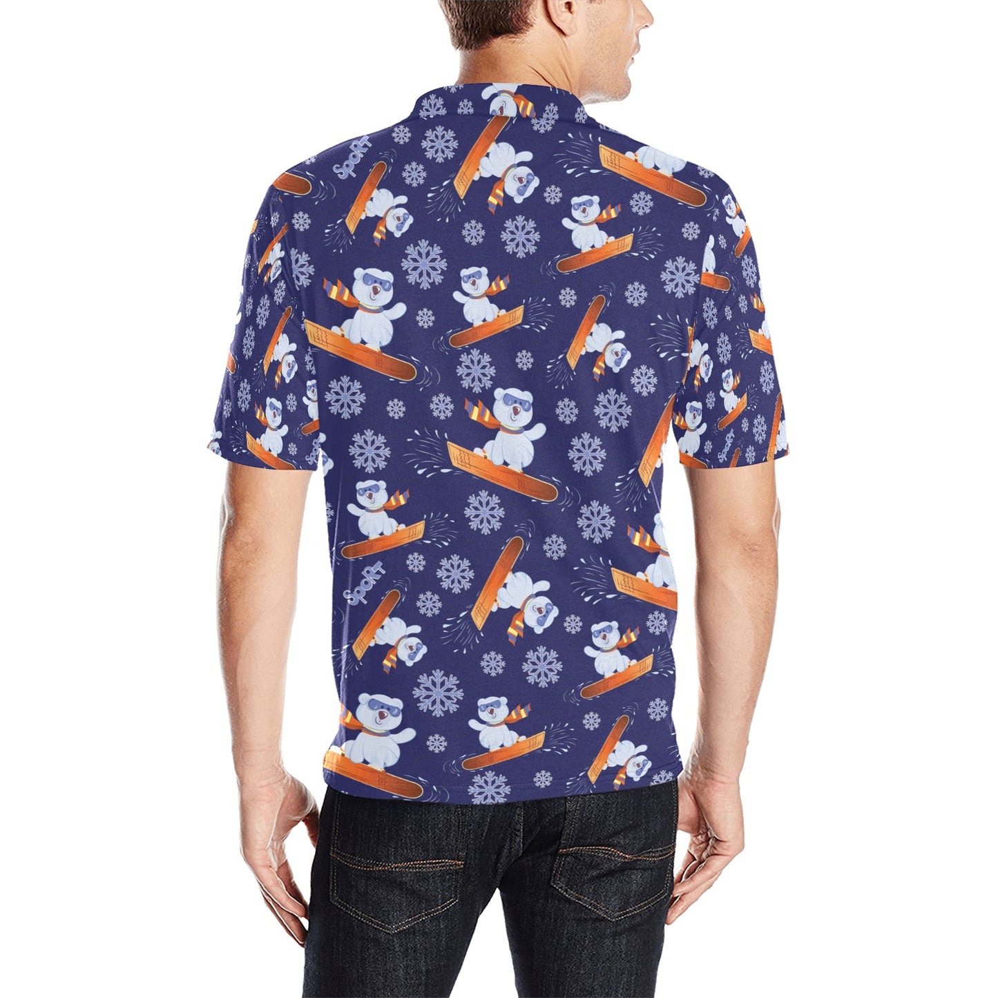 Snowboard Bear Print Design LKS305 Men Polo Shirt