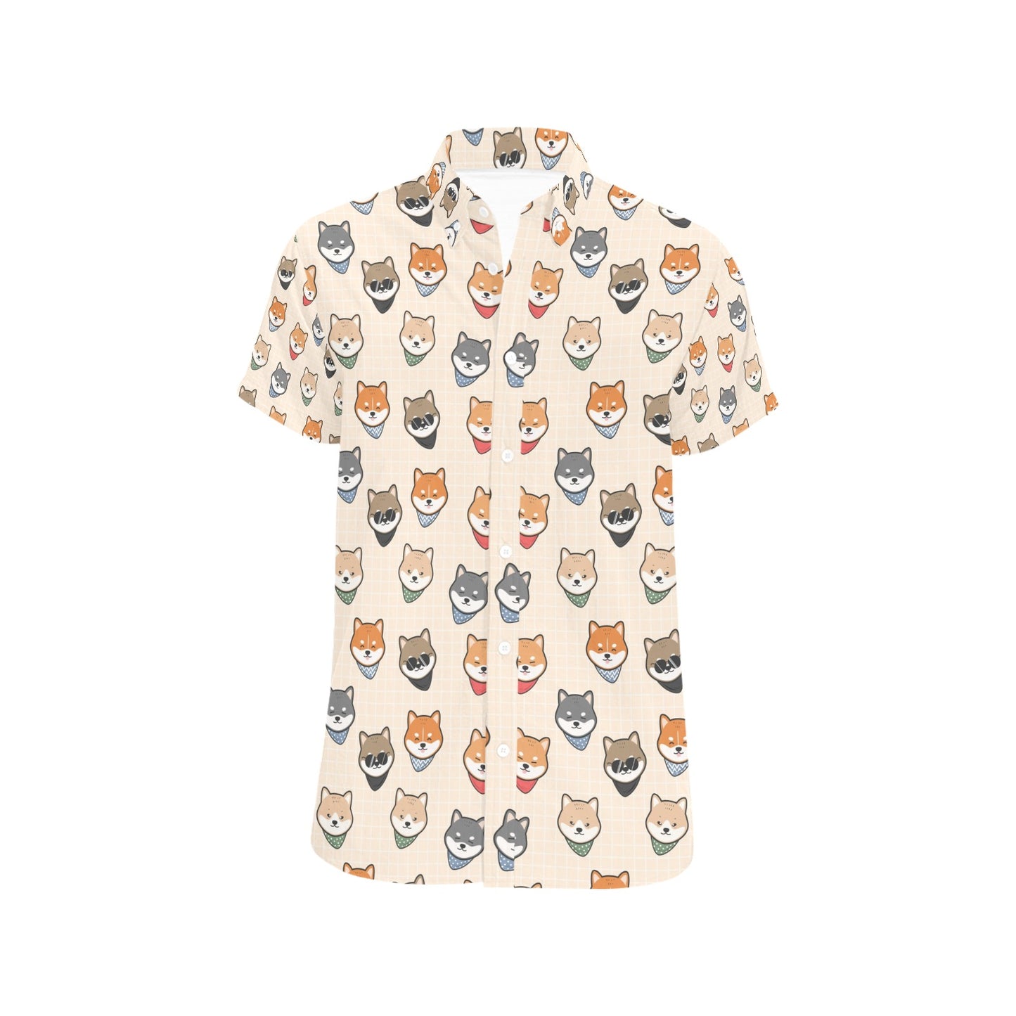Shiba Inu Print Design LKS3010 Men Short Sleeve Button Up Shirt