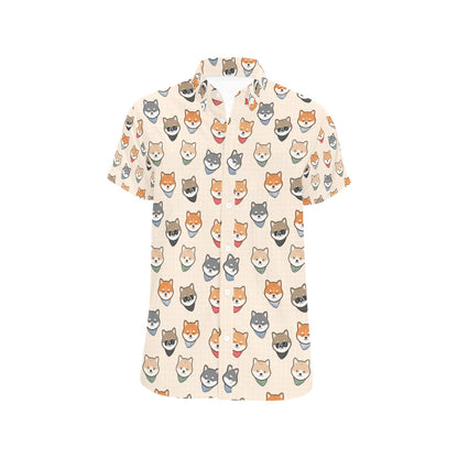 Shiba Inu Print Design LKS3010 Men Short Sleeve Button Up Shirt