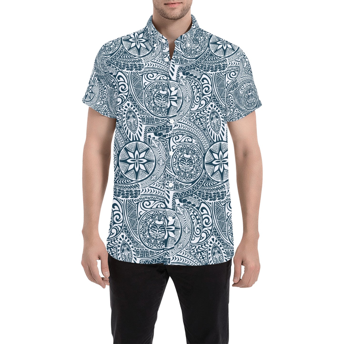 Samoan Pattern Print Design LKS306 Men Short Sleeve Button Up Shirt