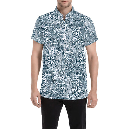 Samoan Pattern Print Design LKS306 Men Short Sleeve Button Up Shirt
