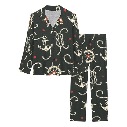 Nautical Anchor Pattern Women's Long Pajama Set