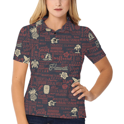 Hawaiian Themed Pattern Print Design H017 Women's Polo Shirt