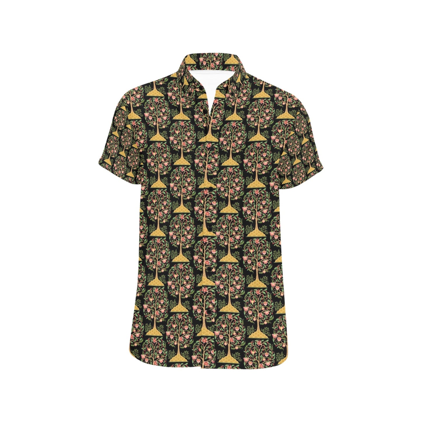 Tree Of Life Print Design LKS303 Men Short Sleeve Button Up Shirt