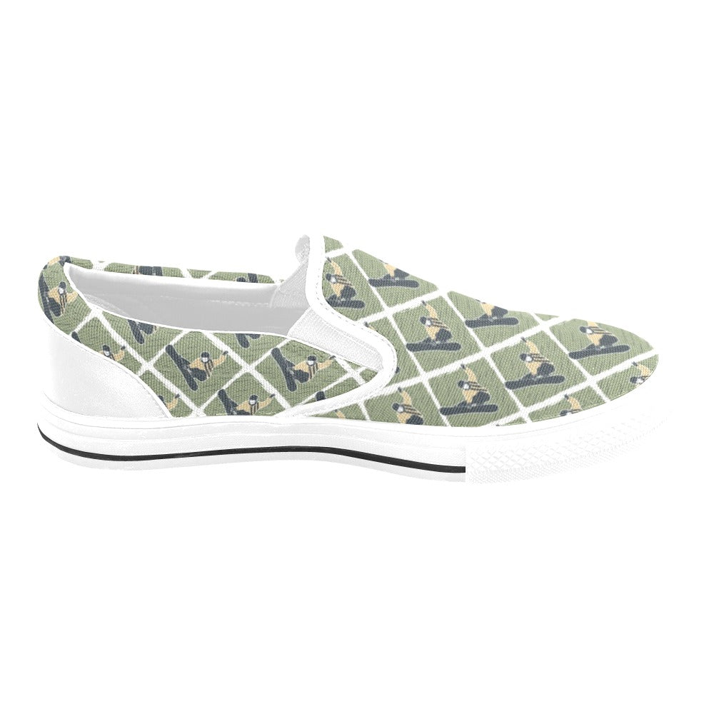 Snowboard Man Print Design LKS302 White Slip Ons Canvas Women's Shoes