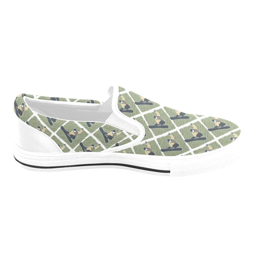 Snowboard Man Print Design LKS302 White Slip Ons Canvas Women's Shoes
