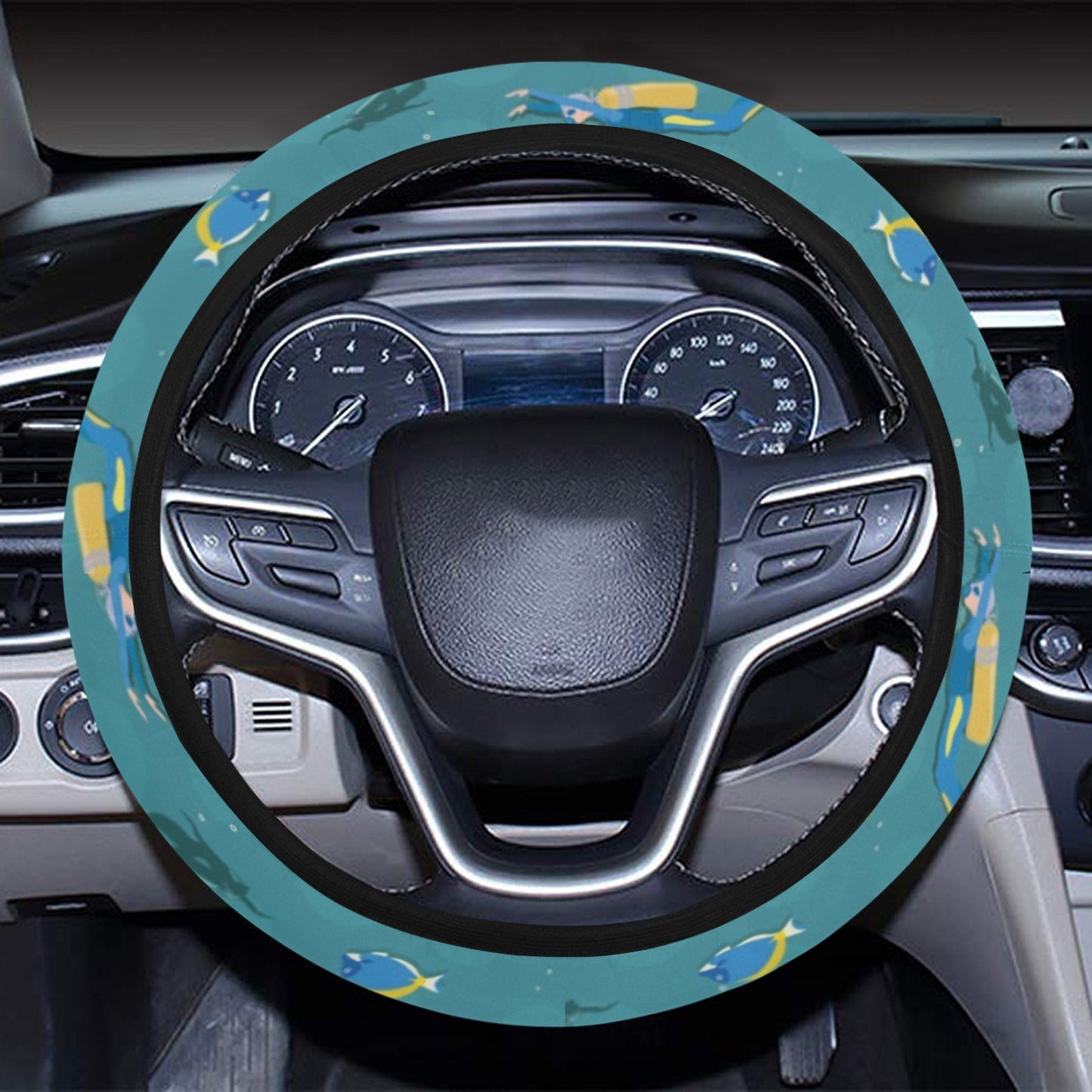 Scuba Driving Pattern Print Design LKS306 Steering Wheel Cover with Elastic Edge