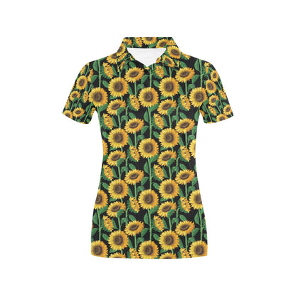 Sunflower Realistic Print Pattern Women's Polo Shirt