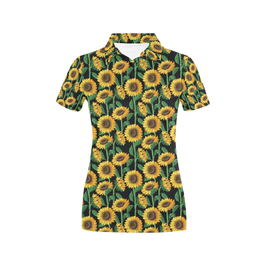 Sunflower Realistic Print Pattern Women's Polo Shirt