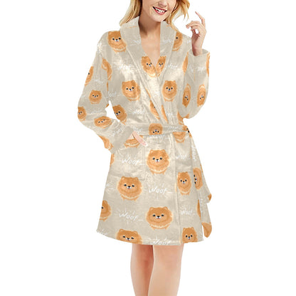 Pomeranians Pattern Print Design A04 Women's Fleece Robe