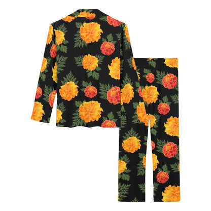Marigold Pattern Print Design MR05 Women's Long Pajama Set