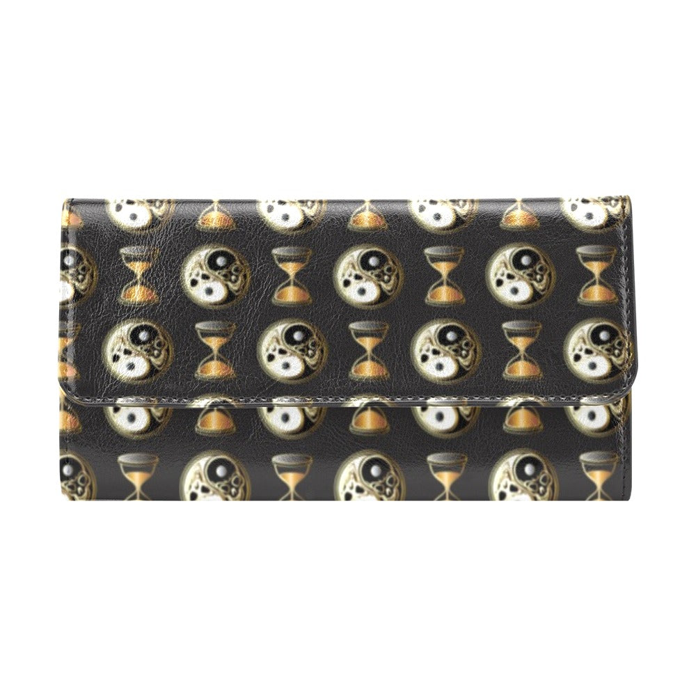 Yin Yang Skull Themed Design Print Women's Trifold Wallet