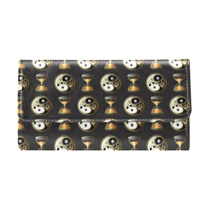 Yin Yang Skull Themed Design Print Women's Trifold Wallet