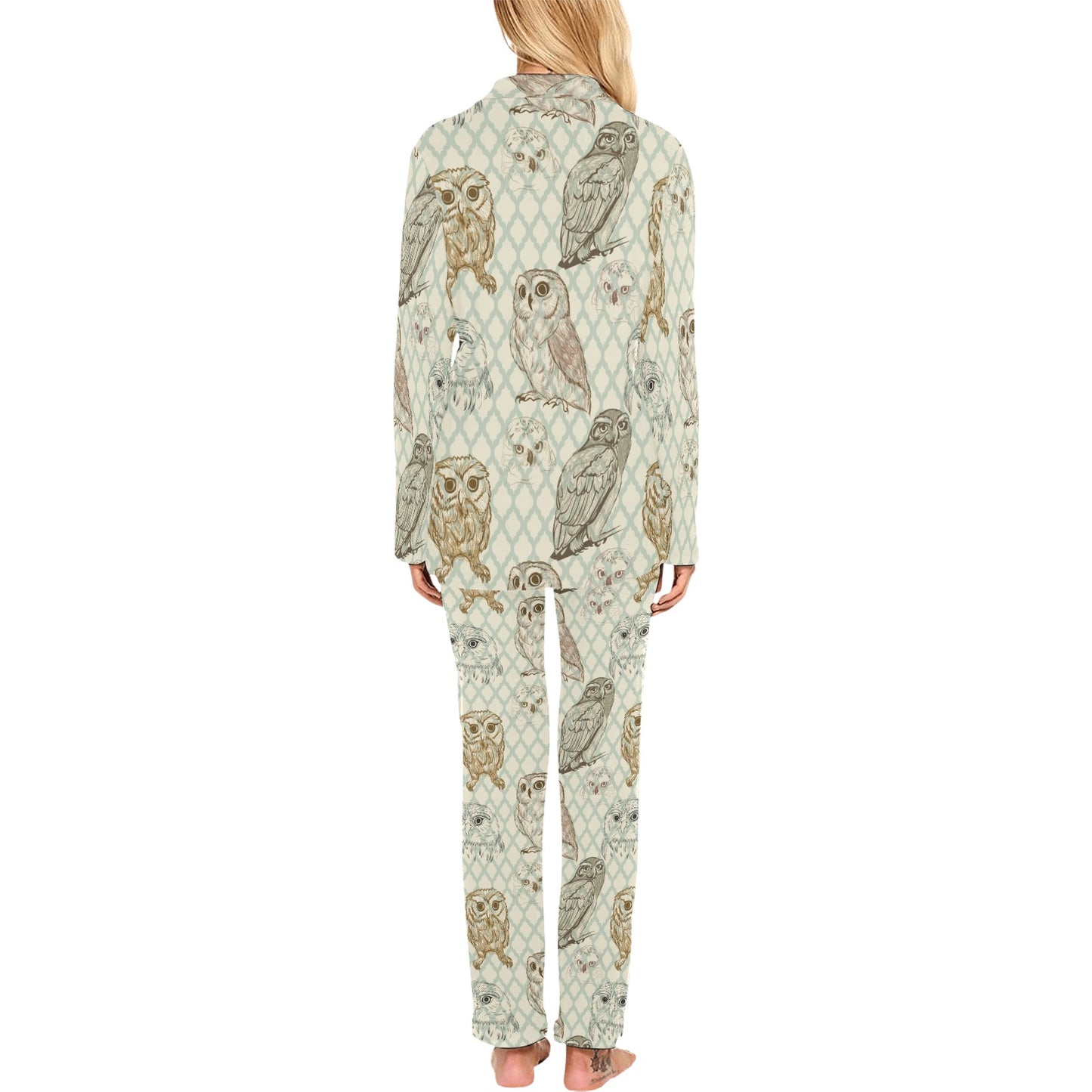 Owl Pattern Print Design A03 Women's Long Pajama Set