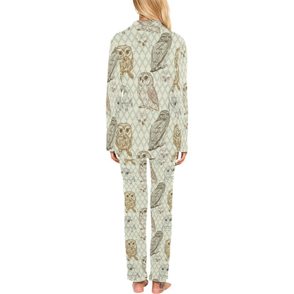 Owl Pattern Print Design A03 Women's Long Pajama Set