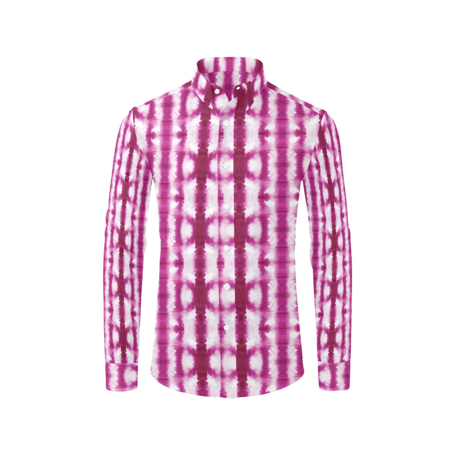 Tie Dye Dark Pink Print Design LKS303 Men's Long Sleeve Dress Shirt