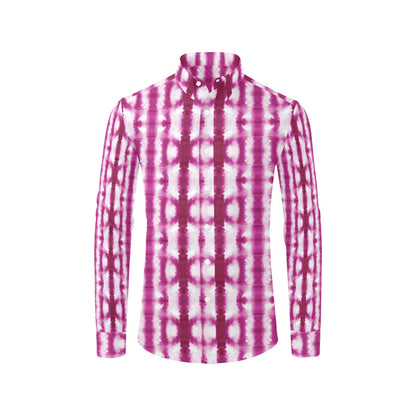 Tie Dye Dark Pink Print Design LKS303 Men's Long Sleeve Dress Shirt
