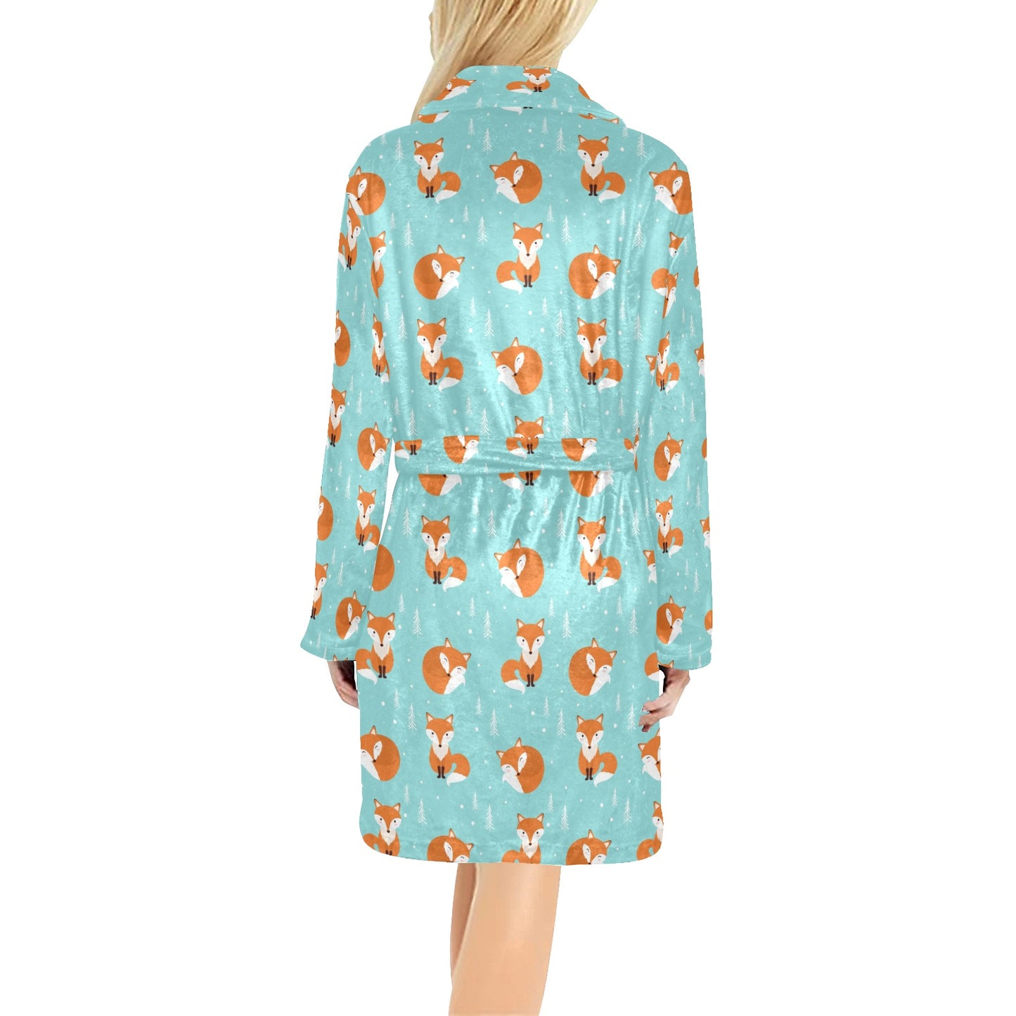 Fox Design Snow Print Pattern Women's Fleece Robe