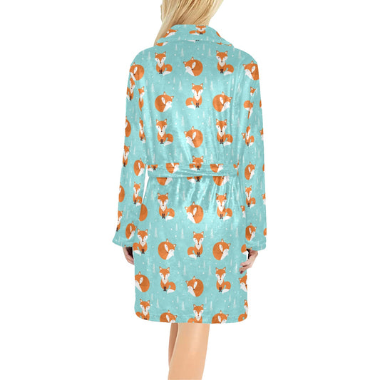 Fox Design Snow Print Pattern Women's Fleece Robe