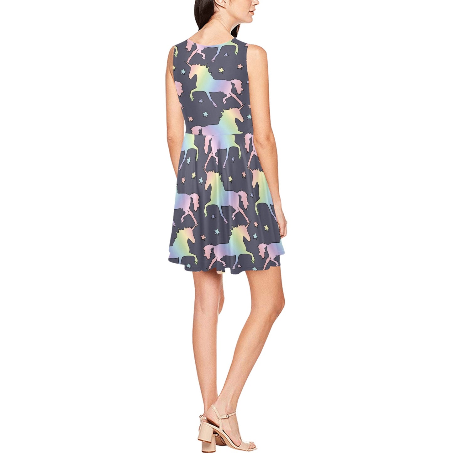 Rainbow Pattern Print Design A05 Sleeveless Dress