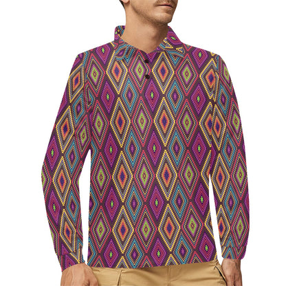 Southwestern Print Long Sleeve Polo Shirt For Men's