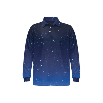 Night sky Pattern Print Design A01 Long Sleeve Polo Shirt For Men's