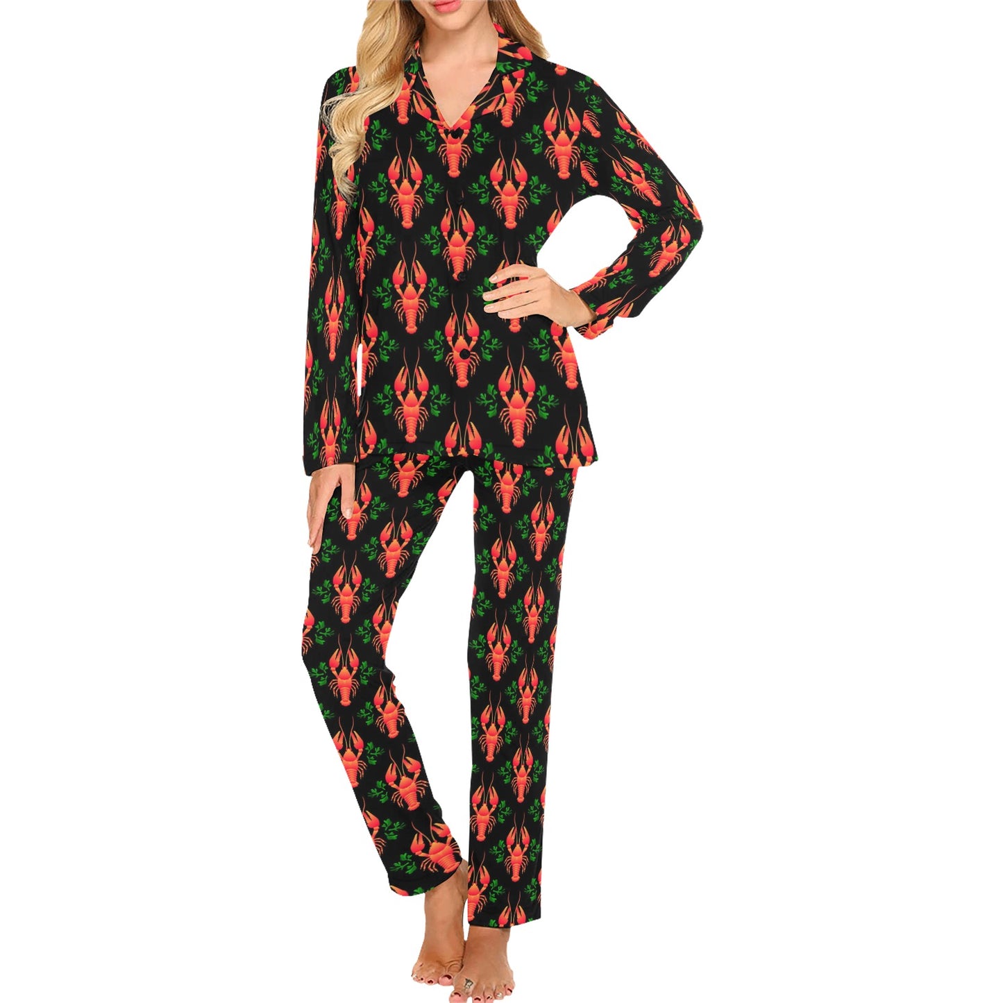 Lobster Print Design LKS403 Women's Long Pajama Set