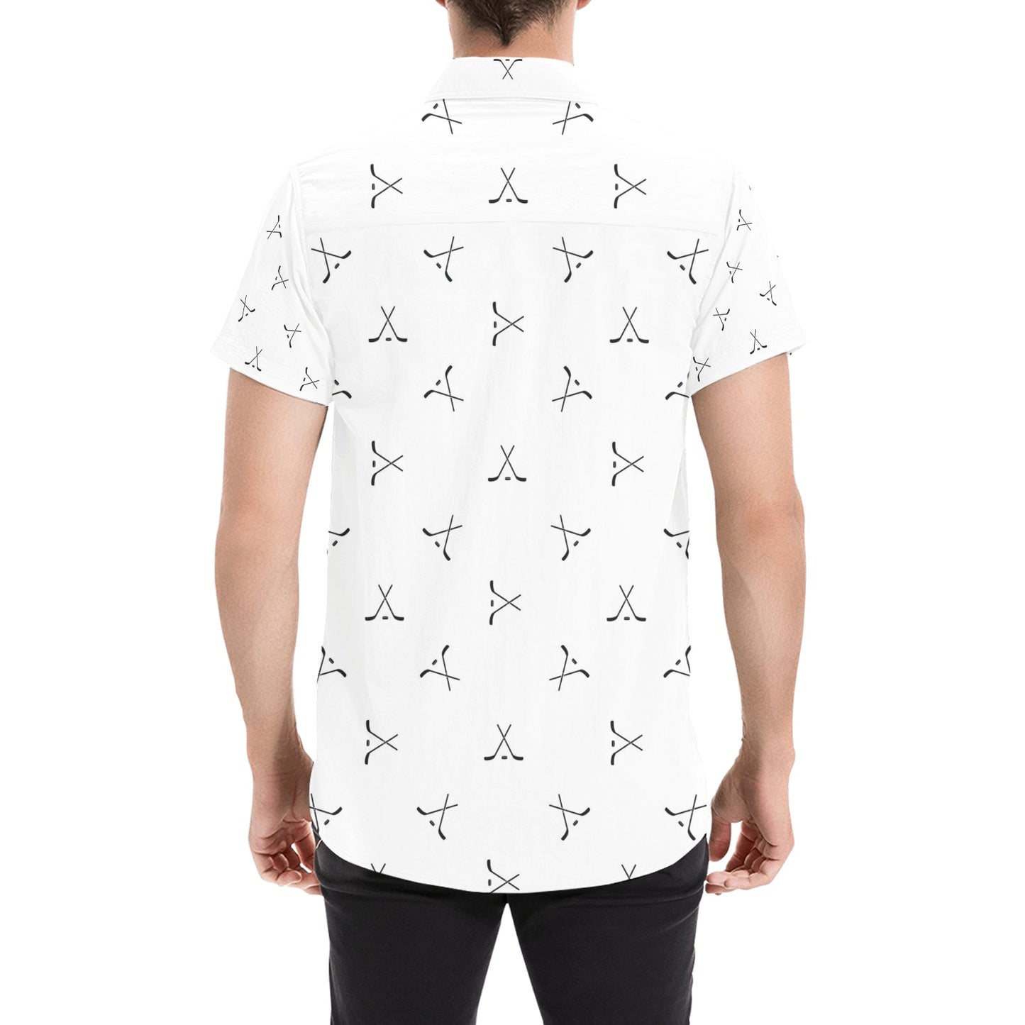 Hockey Print Design LKS304 Men Short Sleeve Button Up Shirt