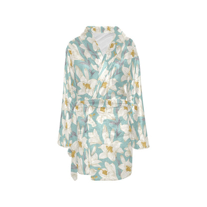 Lily Pattern Print Design 02 Women's Fleece Robe