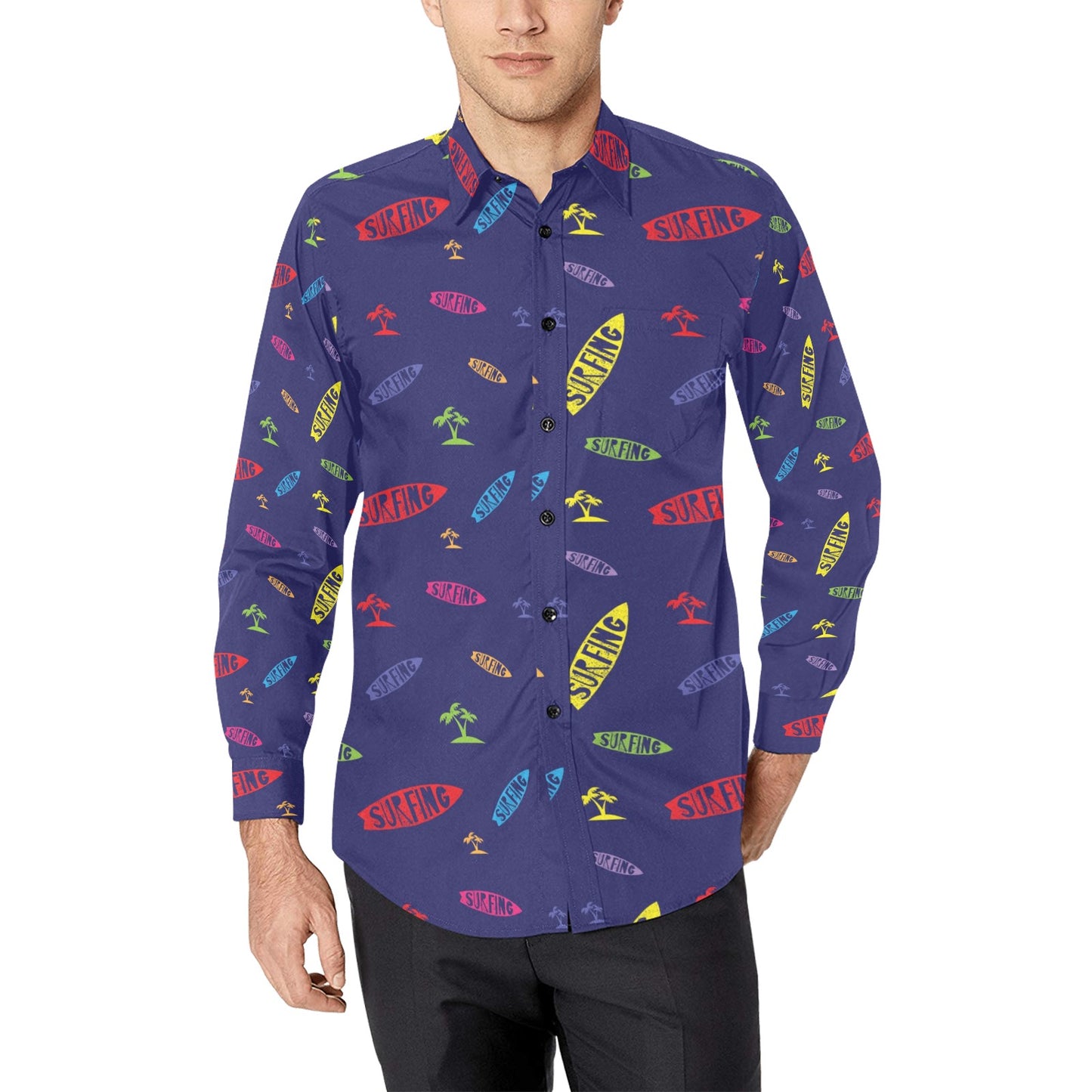 Surfboard Print Design LKS305 Men's Long Sleeve Dress Shirt